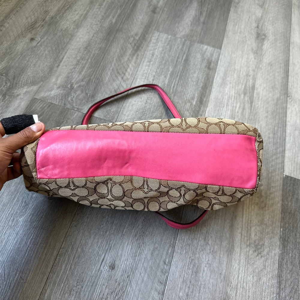 Coach Signature Canvas Pink Leather Trim Tote Bag Shoulder Purse - Picture 6 of 8